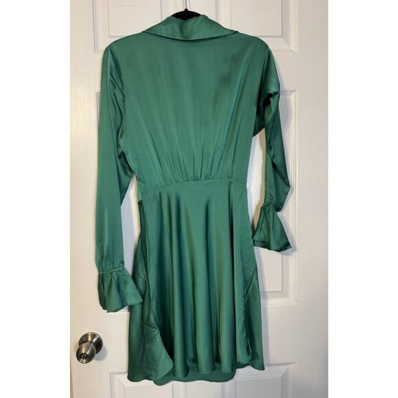 Spring + Mercer Dress Large Emerald Green Long Sleeve Tie Front Cut Out NEW - Picture 3 of 6